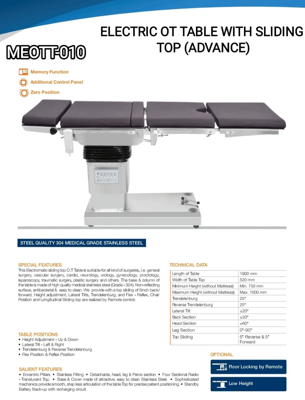 ELECTRIC OT TABLE WITH SLIDING TOP ADVANCE